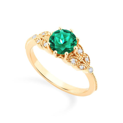 [Kerensa] Classic Floral Engagement Ring in Lab Emerald Women's Ring michelliafinejewelry