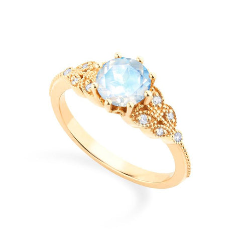 [Kerensa] Classic Floral Engagement Ring in Moonstone Women's Ring michelliafinejewelry
