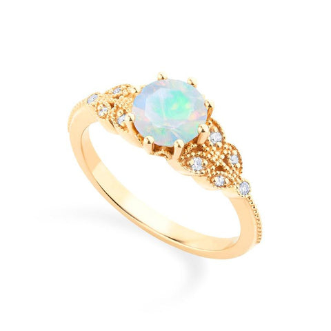 [Kerensa] Classic Floral Engagement Ring in Opal Women's Ring michelliafinejewelry