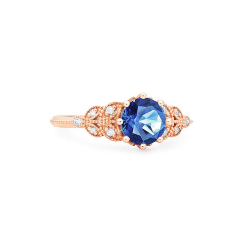 [Kerensa] Classic Floral Engagement Ring in Lab Blue Sapphire Women's Ring michelliafinejewelry