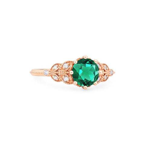[Kerensa] Classic Floral Engagement Ring in Lab Emerald Women's Ring michelliafinejewelry