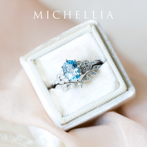 [Olivia] Classic Floral Oval Cut Ring in Aquamarine Women's Ring michelliafinejewelry   