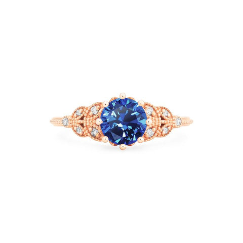 [Kerensa] Classic Floral Engagement Ring in Lab Blue Sapphire Women's Ring michelliafinejewelry