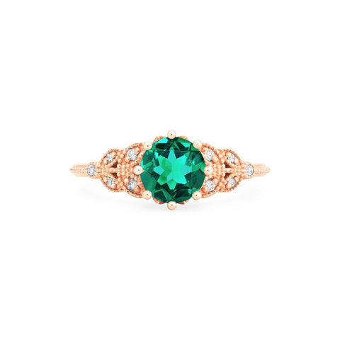 [Kerensa] Classic Floral Engagement Ring in Lab Emerald Women's Ring michelliafinejewelry