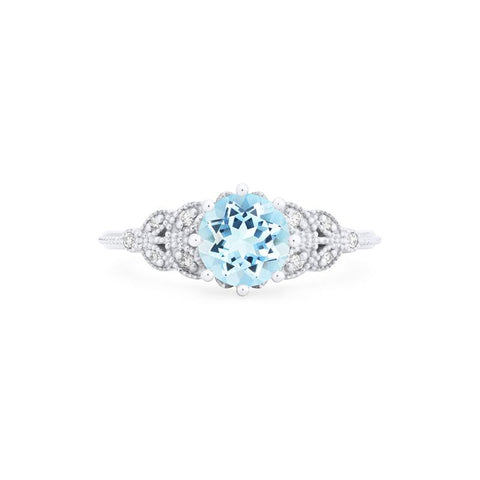 [Kerensa] Classic Floral Engagement Ring in Aquamarine Women's Ring michelliafinejewelry