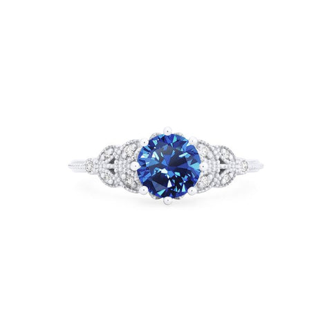 [Kerensa] Classic Floral Engagement Ring in Lab Blue Sapphire Women's Ring michelliafinejewelry