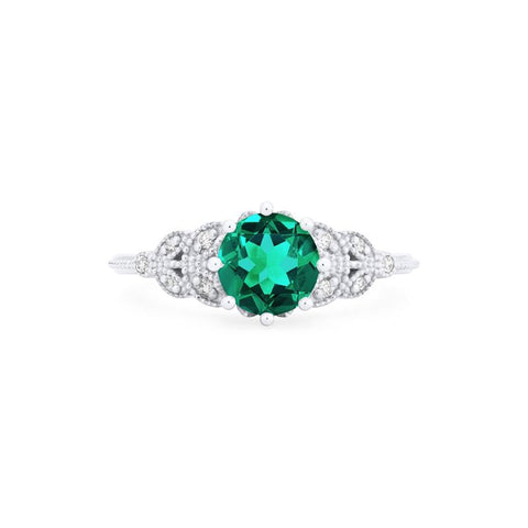 [Kerensa] Classic Floral Engagement Ring in Lab Emerald Women's Ring michelliafinejewelry