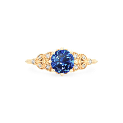[Kerensa] Classic Floral Engagement Ring in Lab Blue Sapphire Women's Ring michelliafinejewelry