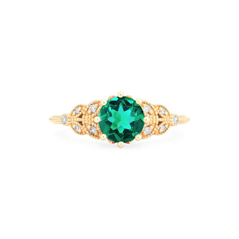 [Kerensa] Classic Floral Engagement Ring in Lab Emerald Women's Ring michelliafinejewelry