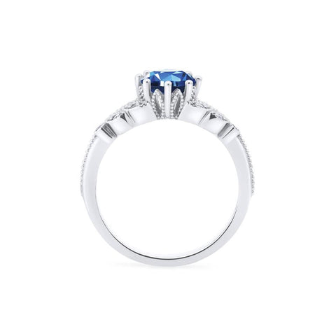 [Kerensa] Classic Floral Engagement Ring in Lab Blue Sapphire Women's Ring michelliafinejewelry
