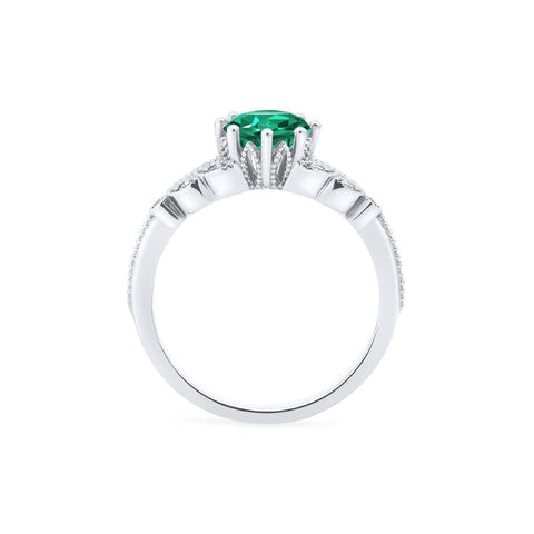 [Kerensa] Classic Floral Engagement Ring in Lab Emerald Women's Ring michelliafinejewelry