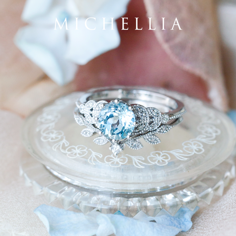 [Kerensa] Classic Floral Engagement Ring in Aquamarine Women's Ring michelliafinejewelry