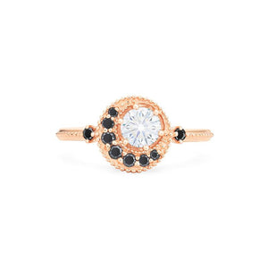 [Luna] Crescent Moon Ring in Moissanite / Diamond and Black Diamonds Women's Ring michelliafinejewelry   
