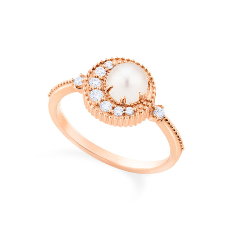 [Luna] Crescent Moon Ring in Akoya Pearl Women's Ring michelliafinejewelry   