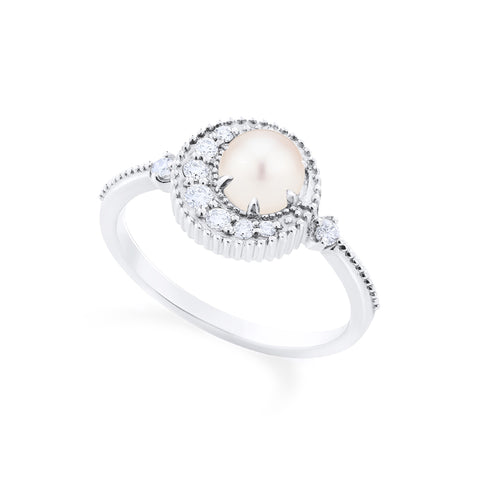 [Luna] Crescent Moon Ring in Akoya Pearl Women's Ring michelliafinejewelry   