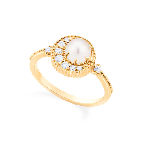 [Luna] Crescent Moon Ring in Akoya Pearl Women's Ring michelliafinejewelry   