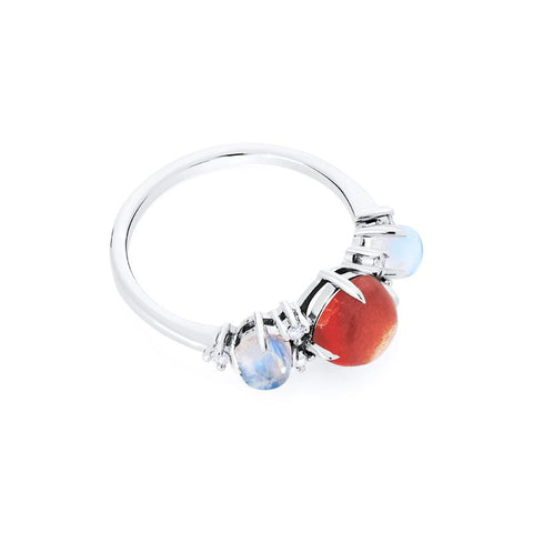 [Celestine] Interstellar Three Stone Ring in Sunstone, Moonstone, and Labradorite Women's Ring michelliafinejewelry