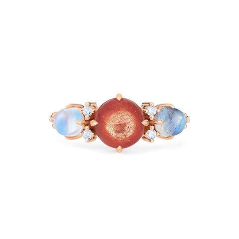 [Celestine] Interstellar Three Stone Ring in Sunstone, Moonstone, and Labradorite Women's Ring michelliafinejewelry