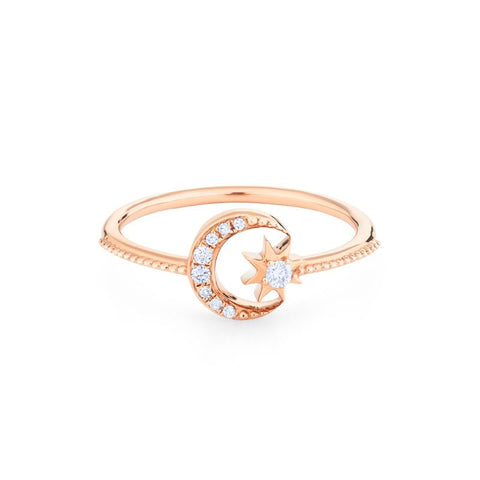 [Divina] Diamond Moon and Star Ring Women's Ring michelliafinejewelry   