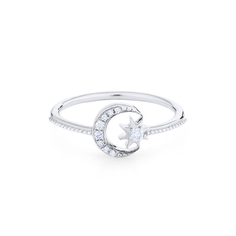 [Divina] Diamond Moon and Star Ring Women's Ring michelliafinejewelry   