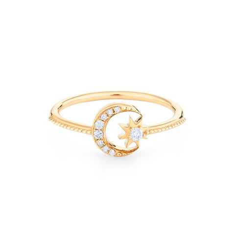[Divina] Diamond Moon and Star Ring Women's Ring michelliafinejewelry   