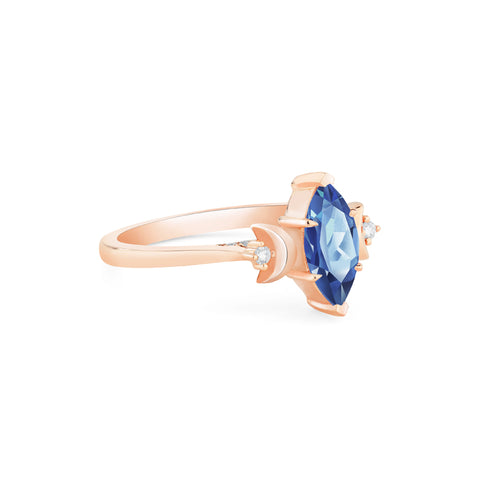 [Cressida] Moon Goddess Marquise Cut Ring in Lab Blue Sapphire Women's Ring michelliafinejewelry   