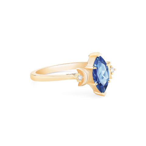 [Cressida] Moon Goddess Marquise Cut Ring in Lab Blue Sapphire Women's Ring michelliafinejewelry   