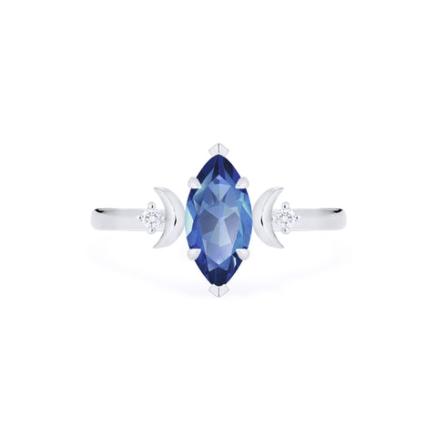 [Cressida] Moon Goddess Marquise Cut Ring in Lab Blue Sapphire Women's Ring michelliafinejewelry   
