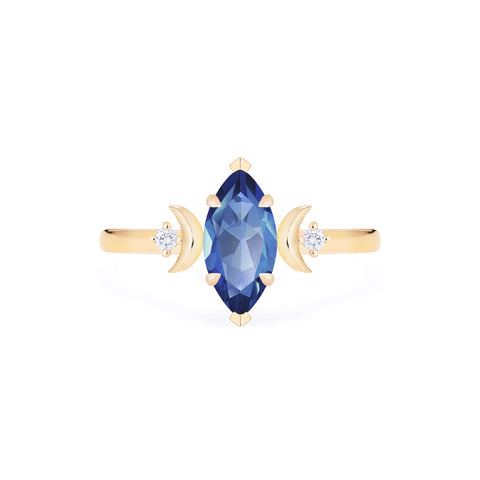 [Cressida] Moon Goddess Marquise Cut Ring in Lab Blue Sapphire Women's Ring michelliafinejewelry   