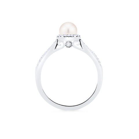 [Nova] Petite Halo Diamond Ring in Akoya Pearl Women's Ring michelliafinejewelry   