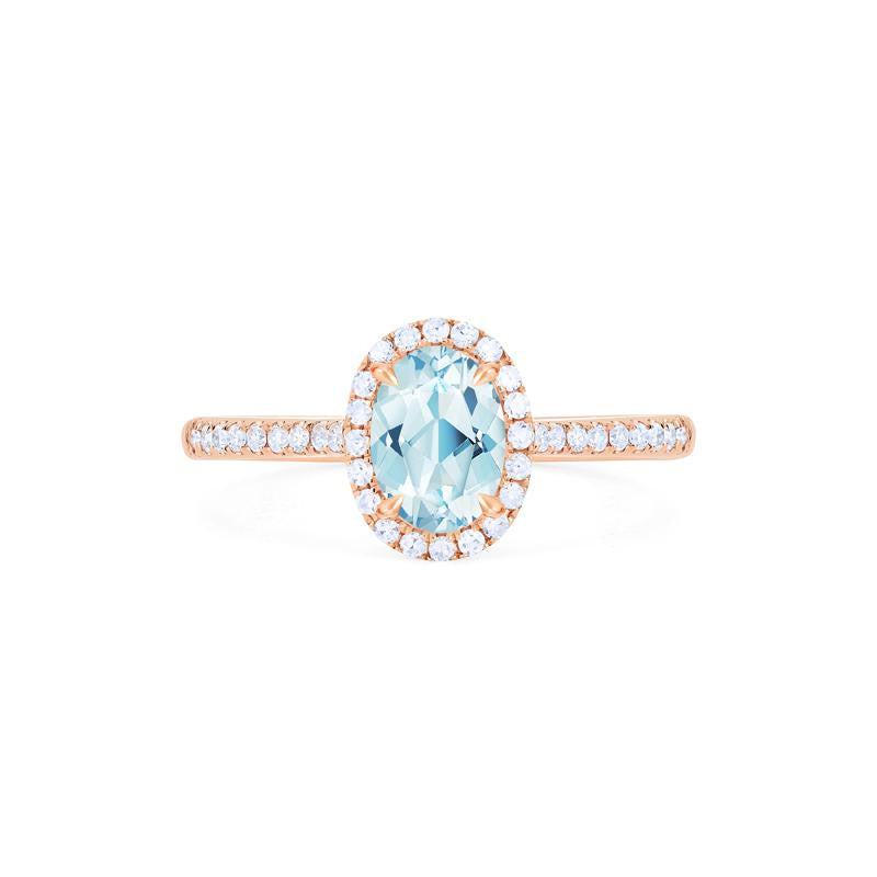 [Lenora] Petite Oval Halo Diamond Ring in Aquamarine Women's Ring michelliafinejewelry   