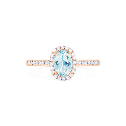 [Lenora] Petite Oval Halo Diamond Ring in Aquamarine Women's Ring michelliafinejewelry   