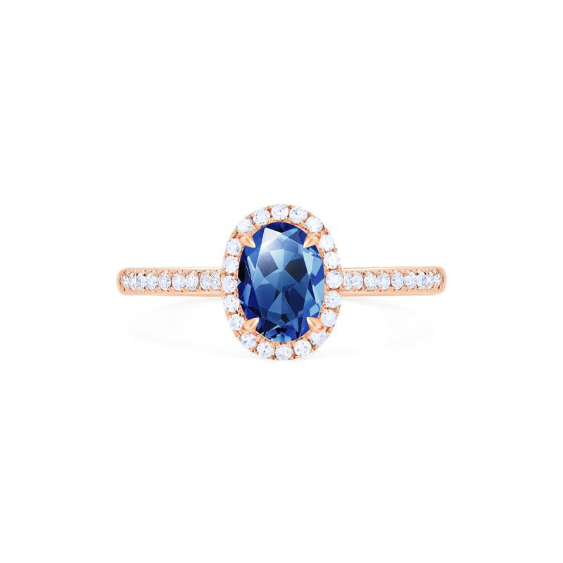 [Lenora] Petite Oval Halo Diamond Ring in Lab Blue Sapphire Women's Ring michelliafinejewelry   