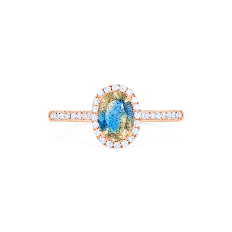 [Lenora] Petite Oval Halo Diamond Ring in Labradorite Women's Ring michelliafinejewelry   