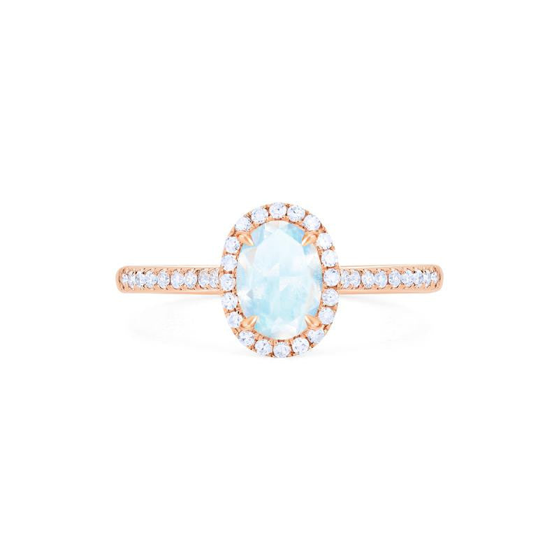 [Lenora] Petite Oval Halo Diamond Ring in Moonstone Women's Ring michelliafinejewelry   