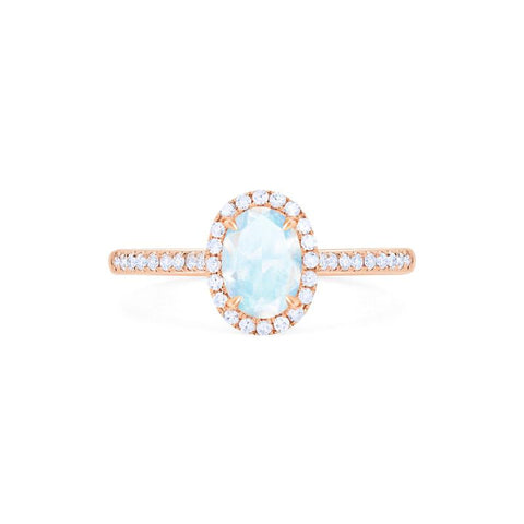 [Lenora] Petite Oval Halo Diamond Ring in Moonstone Women's Ring michelliafinejewelry   