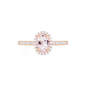 [Lenora] Petite Oval Halo Diamond Ring in Morganite Women's Ring michelliafinejewelry   