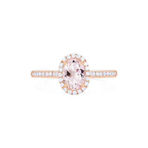 [Lenora] Petite Oval Halo Diamond Ring in Morganite Women's Ring michelliafinejewelry   
