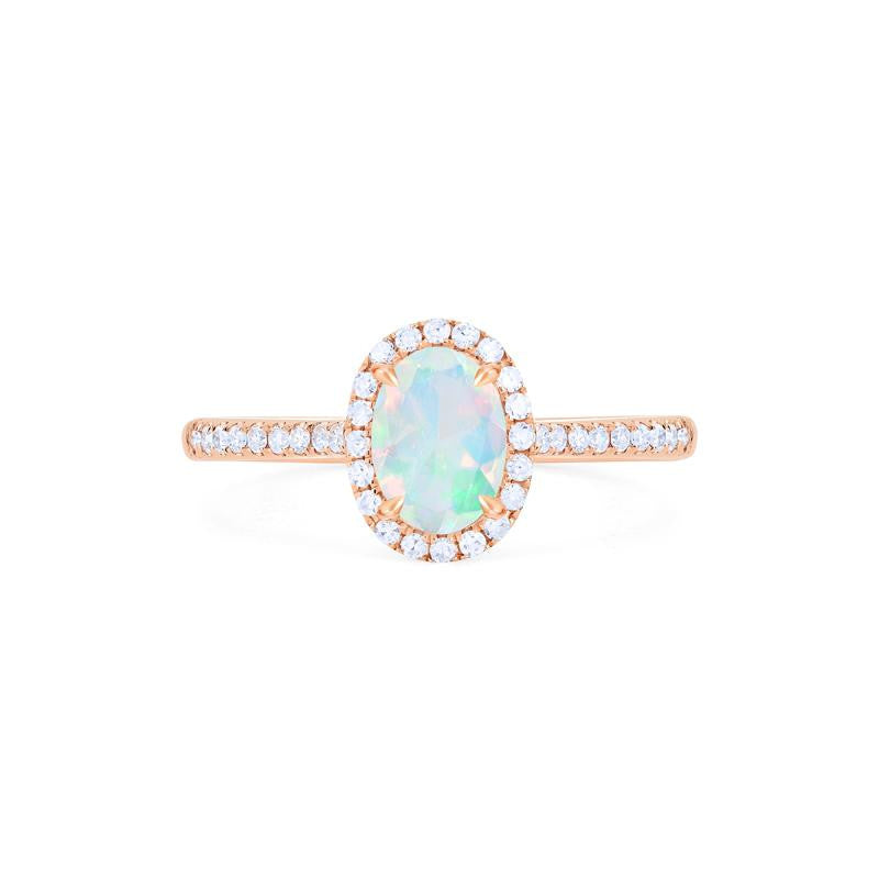 [Lenora] Petite Oval Halo Diamond Ring in Opal Women's Ring michelliafinejewelry   