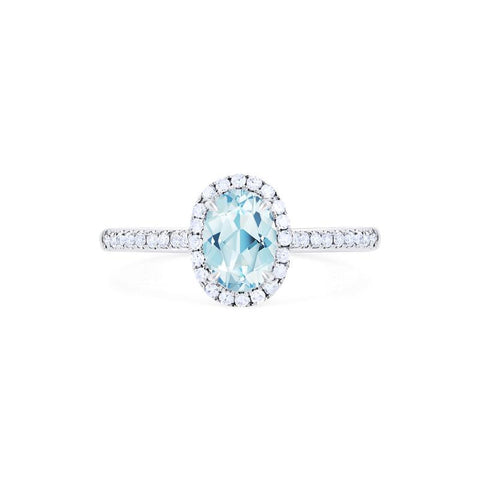 [Lenora] Petite Oval Halo Diamond Ring in Aquamarine Women's Ring michelliafinejewelry   