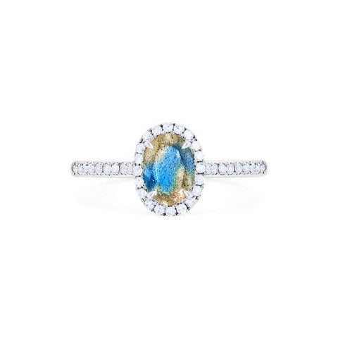 [Lenora] Petite Oval Halo Diamond Ring in Labradorite Women's Ring michelliafinejewelry   
