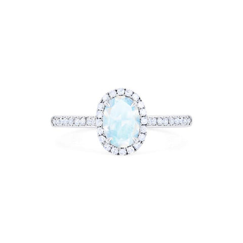 [Lenora] Petite Oval Halo Diamond Ring in Moonstone Women's Ring michelliafinejewelry   