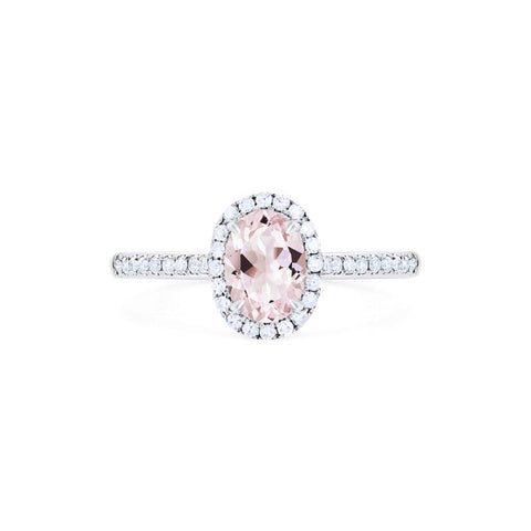 [Lenora] Petite Oval Halo Diamond Ring in Morganite Women's Ring michelliafinejewelry   