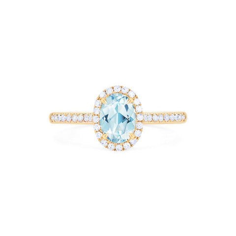 [Lenora] Petite Oval Halo Diamond Ring in Aquamarine Women's Ring michelliafinejewelry   