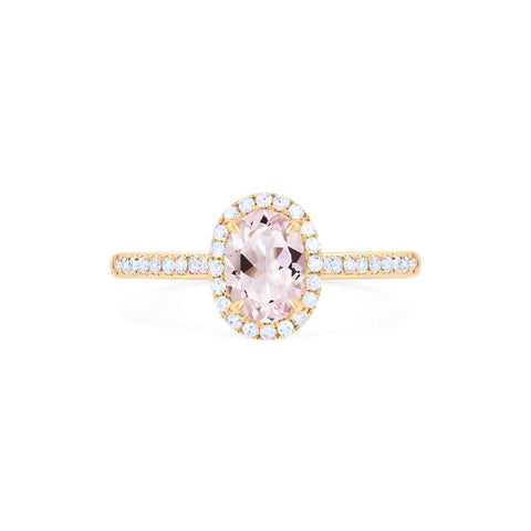 [Lenora] Petite Oval Halo Diamond Ring in Morganite Women's Ring michelliafinejewelry   