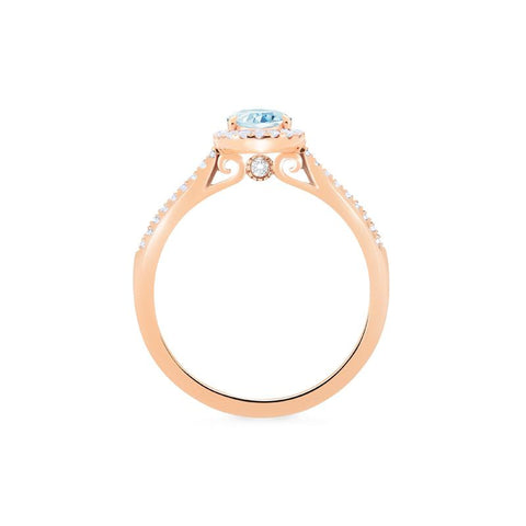 [Lenora] Petite Oval Halo Diamond Ring in Aquamarine Women's Ring michelliafinejewelry   