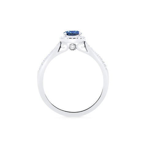 [Lenora] Petite Oval Halo Diamond Ring in Lab Blue Sapphire Women's Ring michelliafinejewelry   