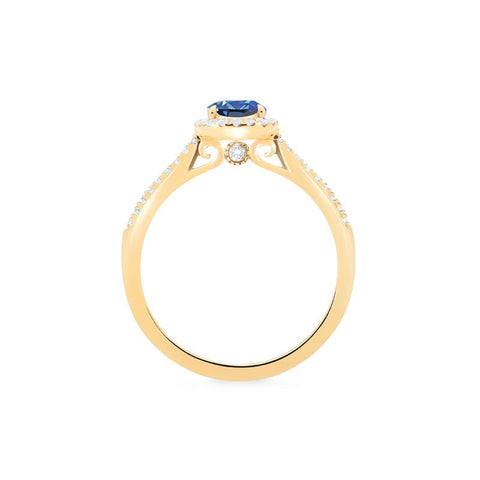 [Lenora] Petite Oval Halo Diamond Ring in Lab Blue Sapphire Women's Ring michelliafinejewelry   