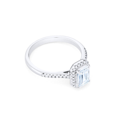[Kimberly] Halo Diamond Emerald Cut Engagement Ring in Diamond / Moissanite Women's Ring michelliafinejewelry   