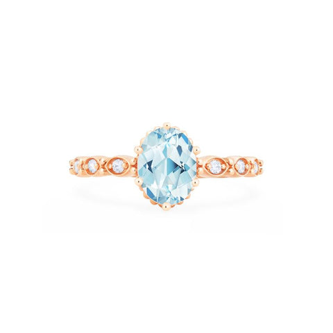 [Evelina] Vintage Classic Crown Oval Engagement Ring in Aquamarine Women's Ring michelliafinejewelry